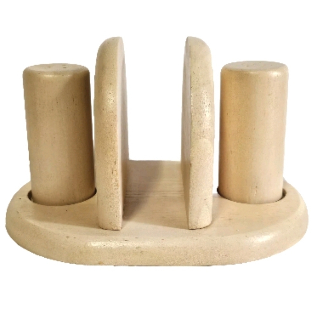 M Kamenstein Salt Pepper Shaker & Napkin Holder Wooden Kitchen Functional Accent